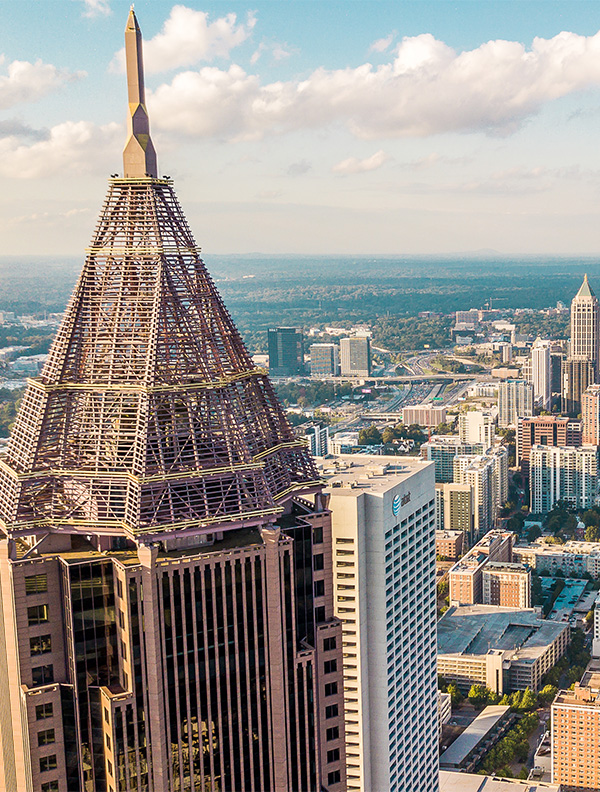 bofa-tower-atlanta daylight photo of Atlanta, GA prominently featuring the Bank of America building from aerial view